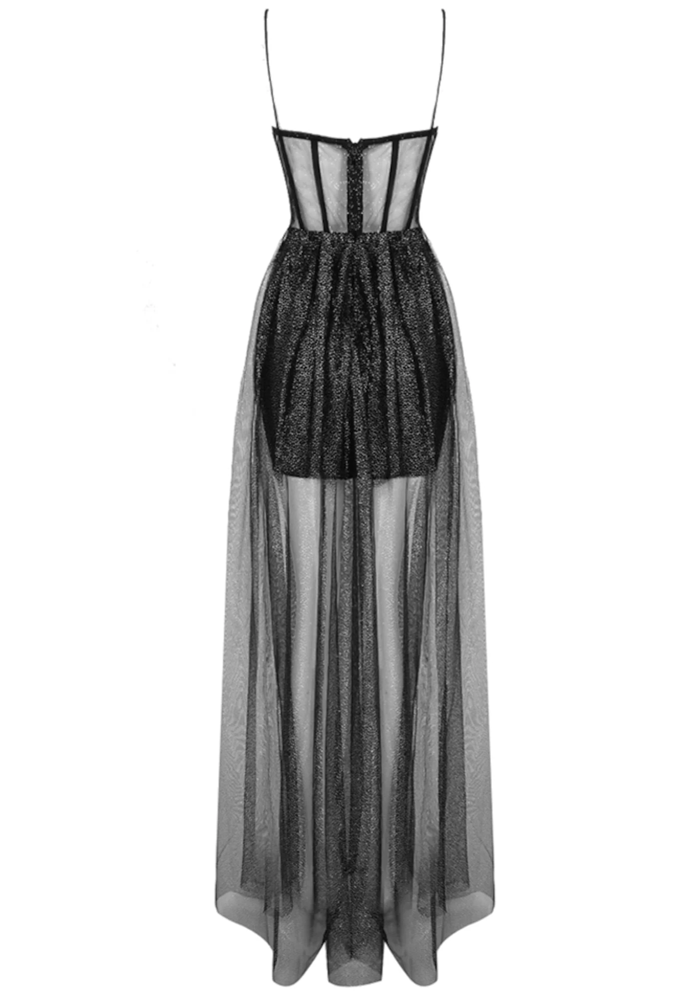 Black Sparkly A-Line Maxi Dress with Bustier Detail