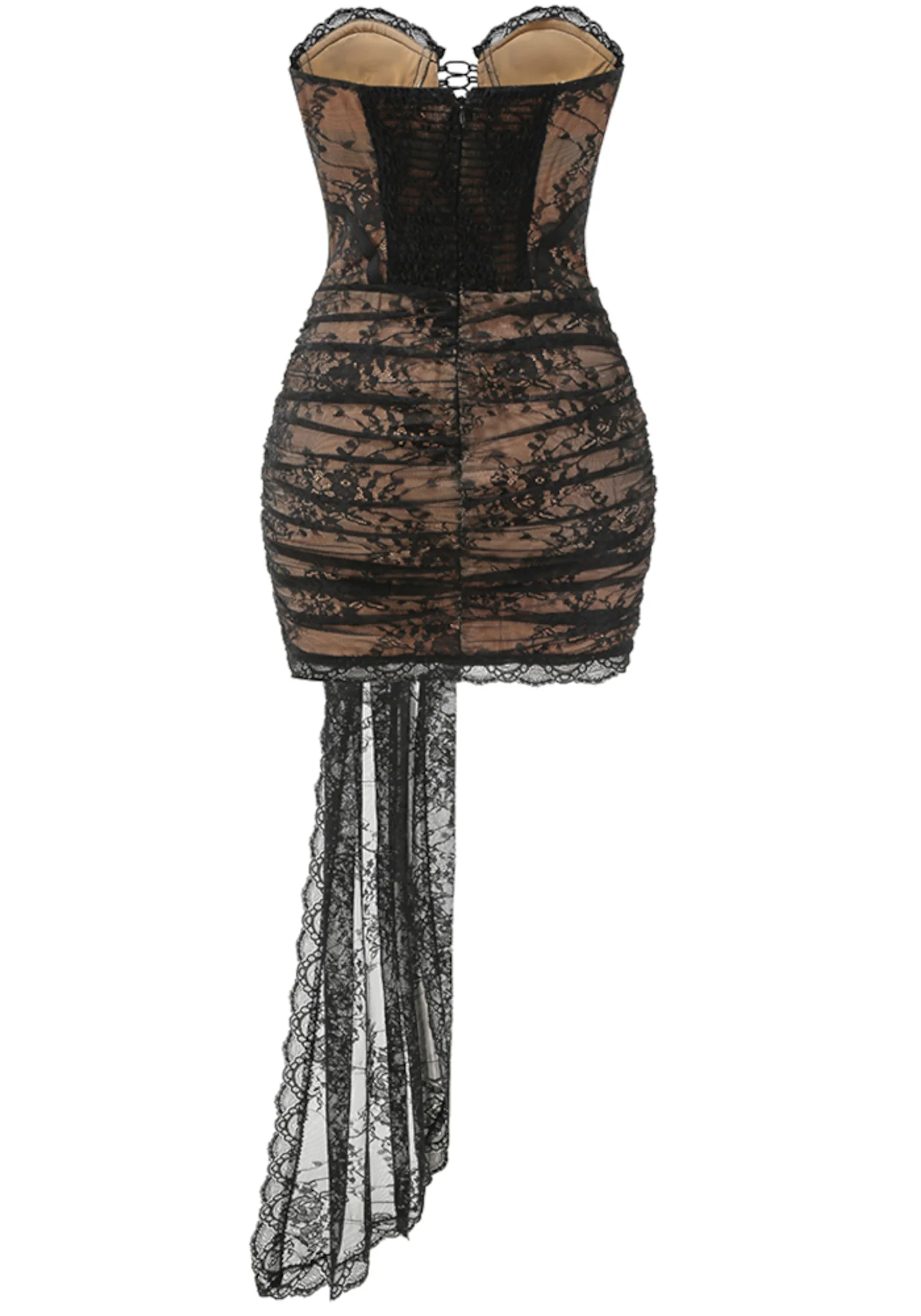 Black Lace Corset Mini Dress with Draped Design
