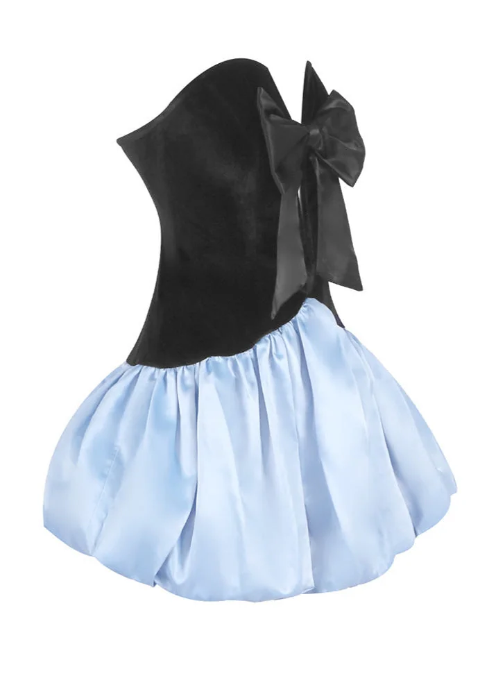 Velvet Deep V Bow Puffy Mini Dress