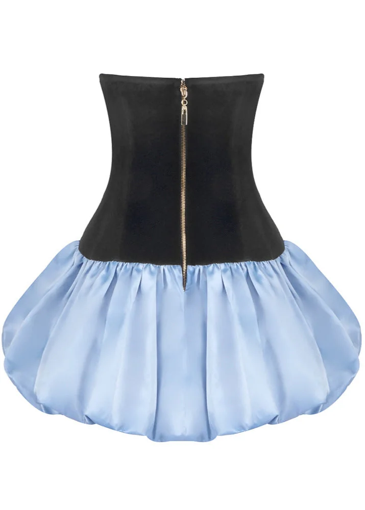 Velvet Deep V Bow Puffy Mini Dress