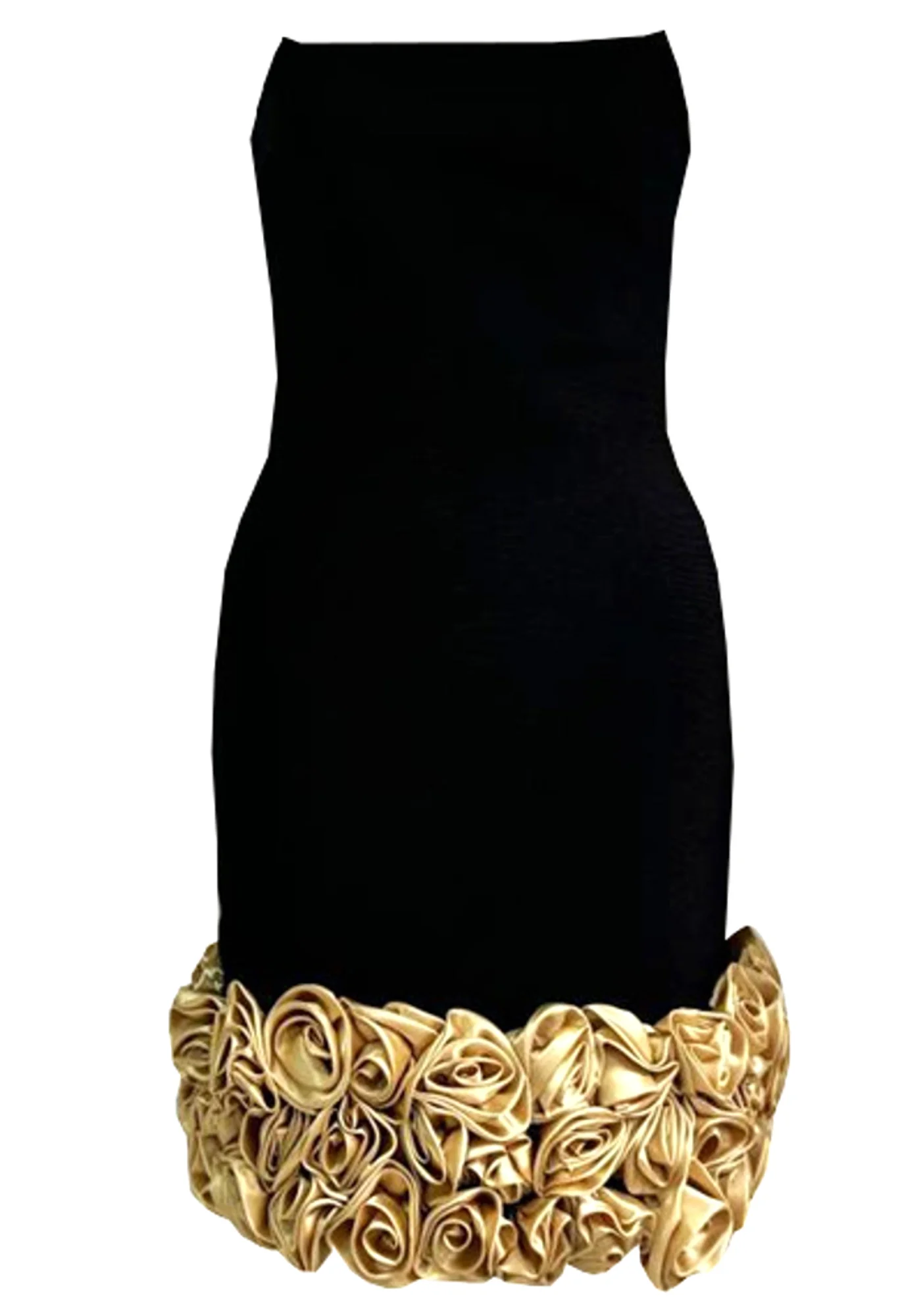 Black Floral Detail Strapless Mini Dress - Elegant Sleeveless Design