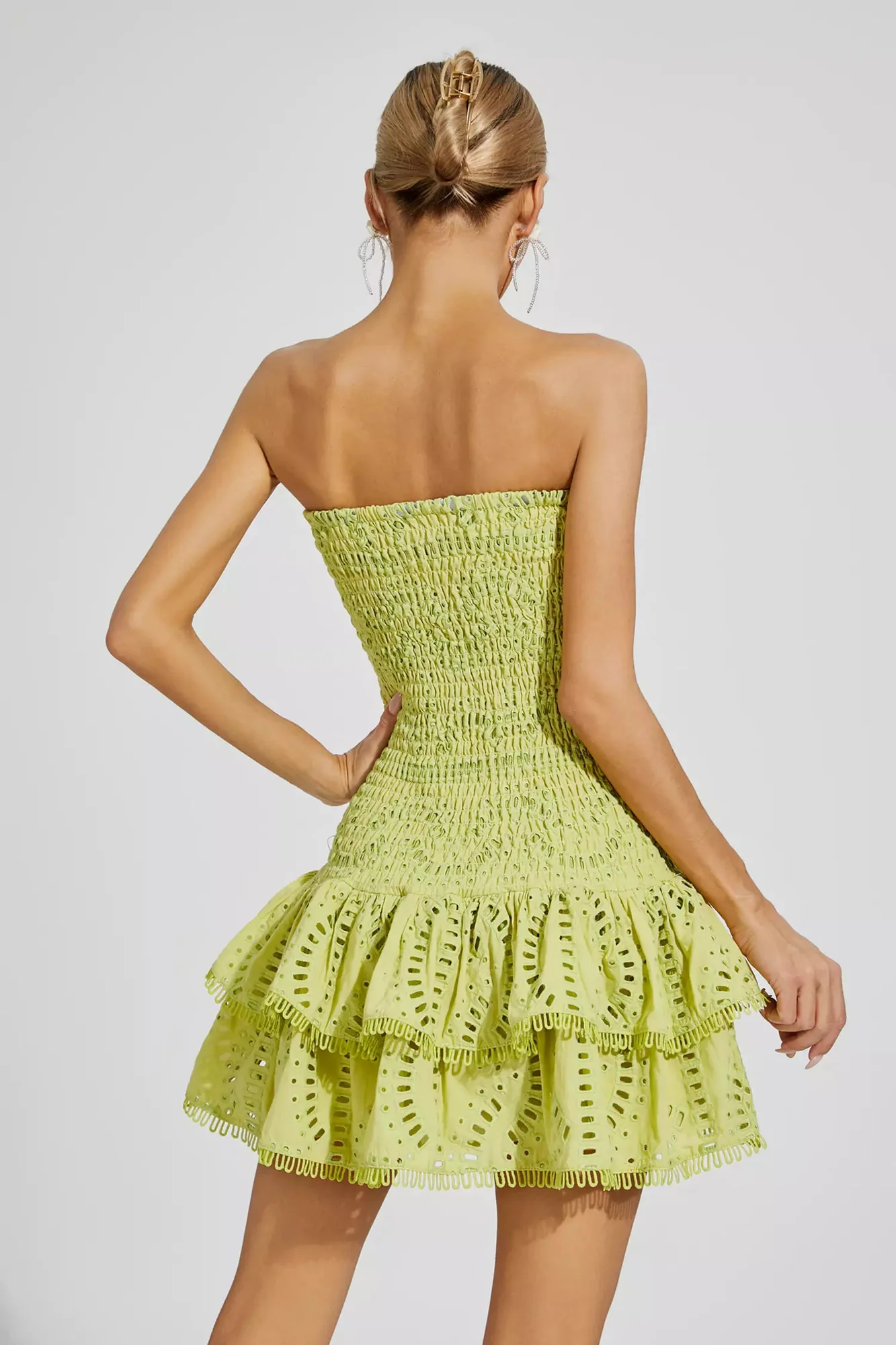 Green Strapless Ruffle Mini Dress - Feminine & Playful Style