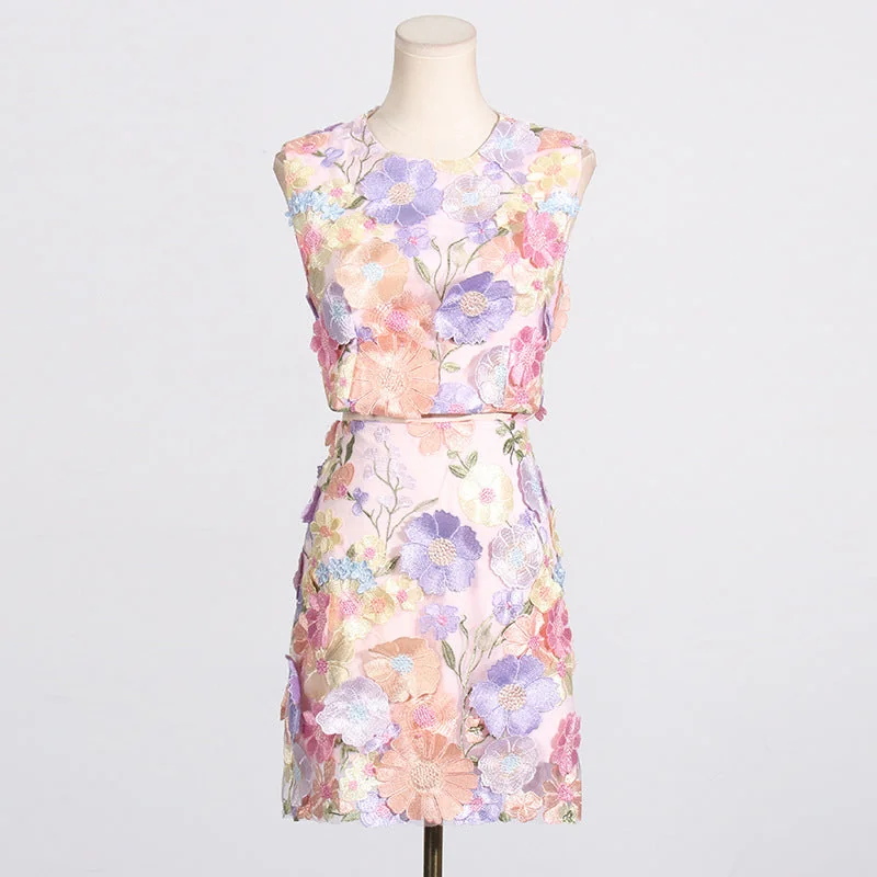 Floral Embroidered Midi Skirt Set - Elegant and Playful Design