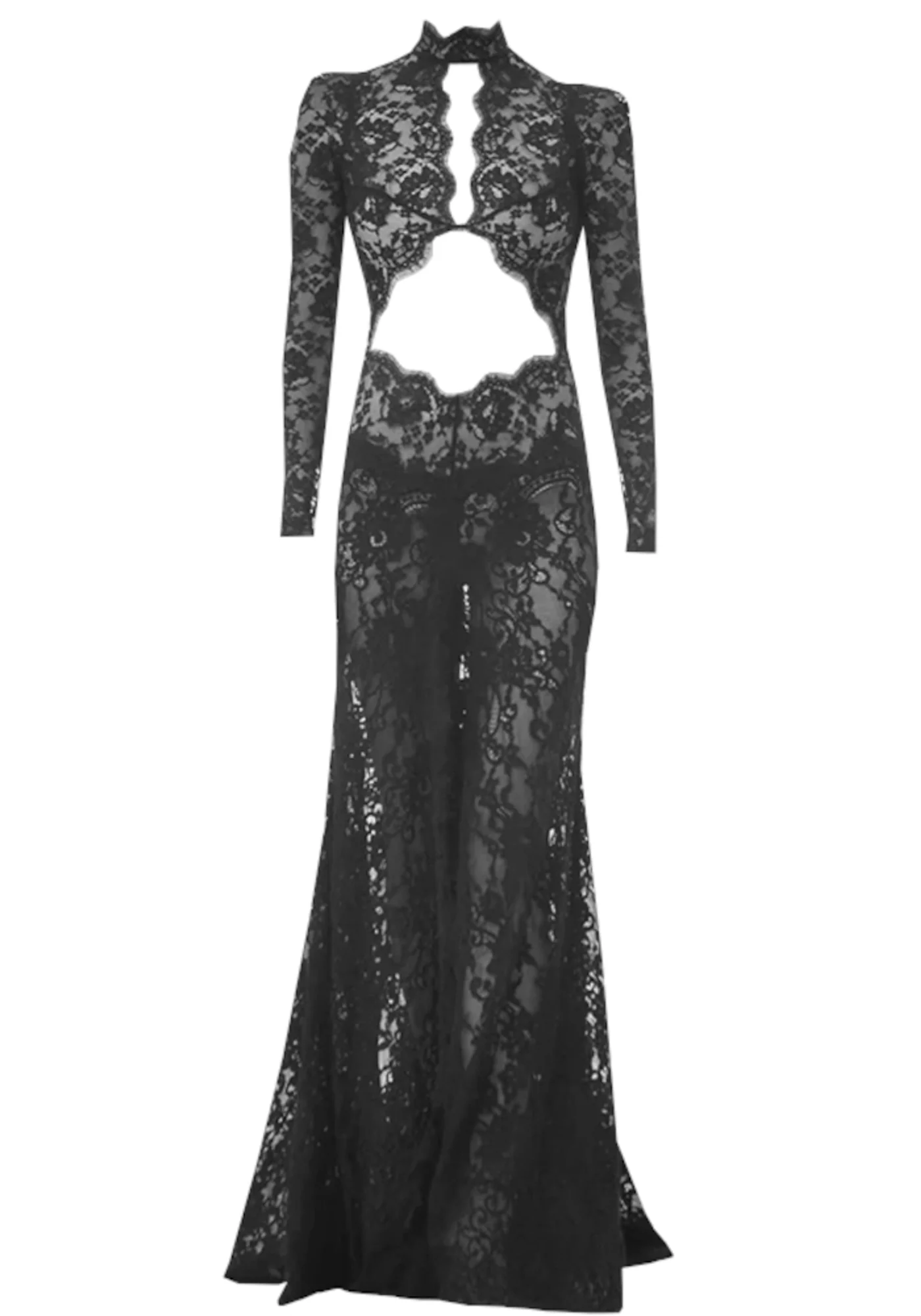 Black Cutout Lace Maxi Dress with Long Sleeves