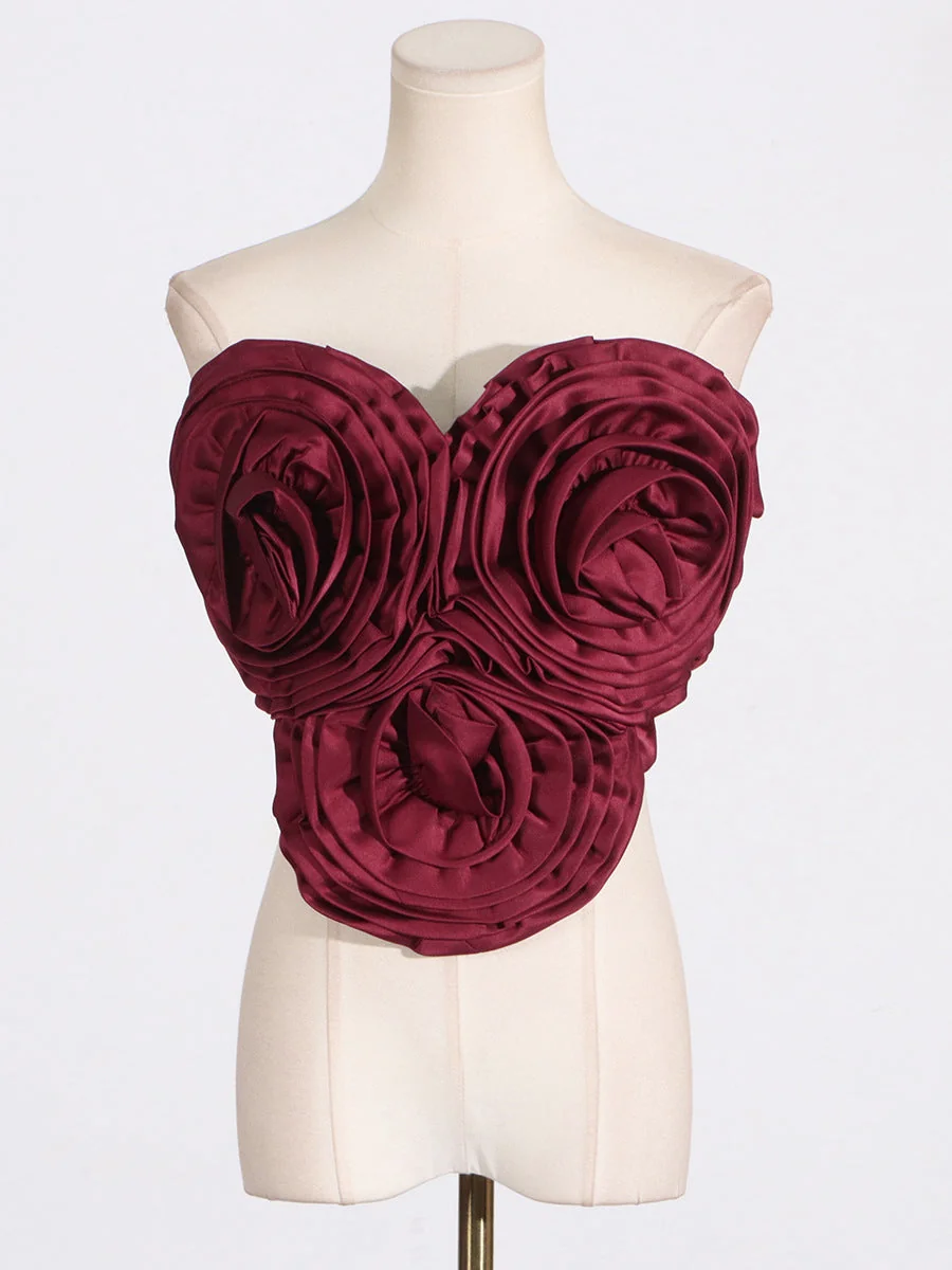Red Floral 3D Crop Top for Women