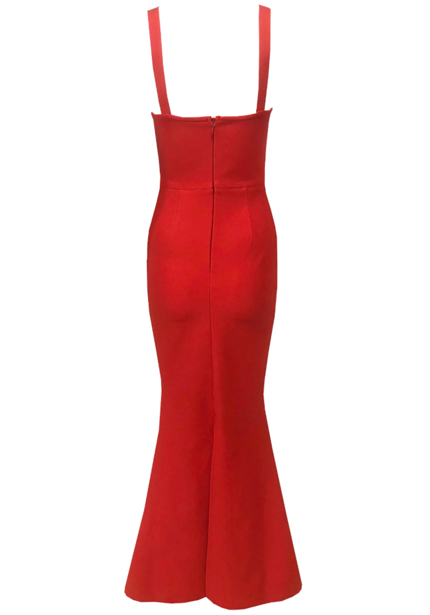 Red V-Neck Crystal Maxi Dress with Rhinestone Embellishments