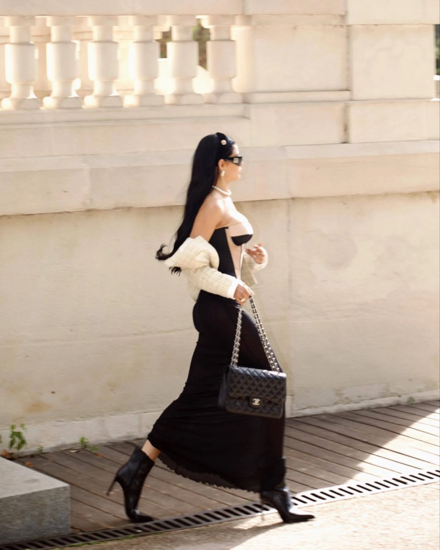 Black Nude Strapless Corset Maxi Dress - Elegant Draped Detail