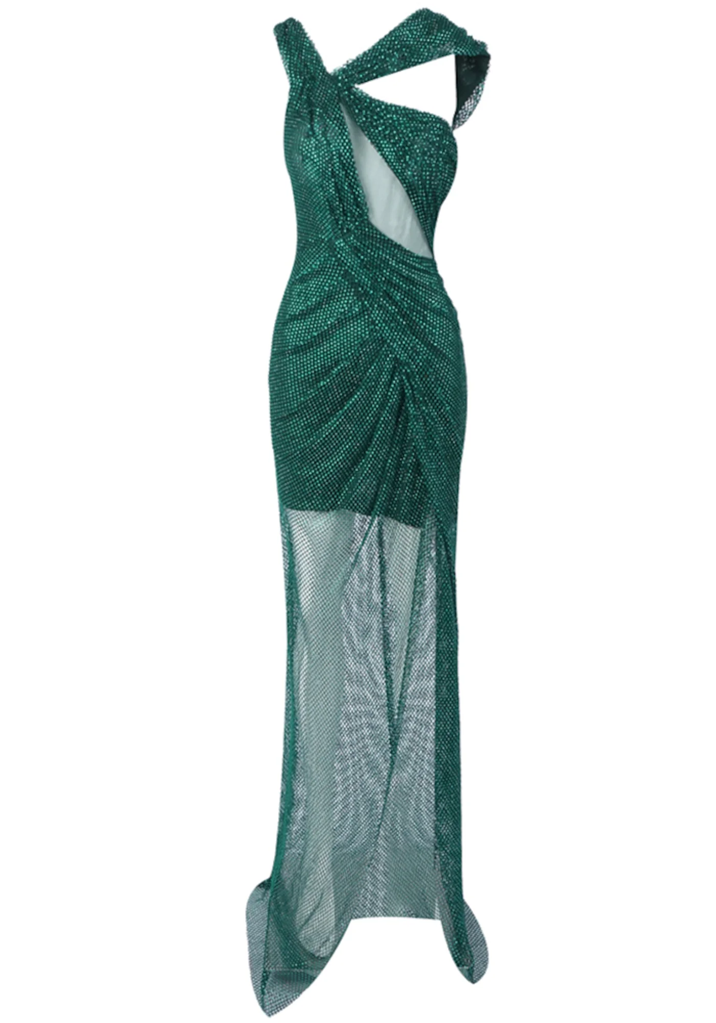 Green Sparkly V-Neck Maxi Dress with Cut-Out Detail