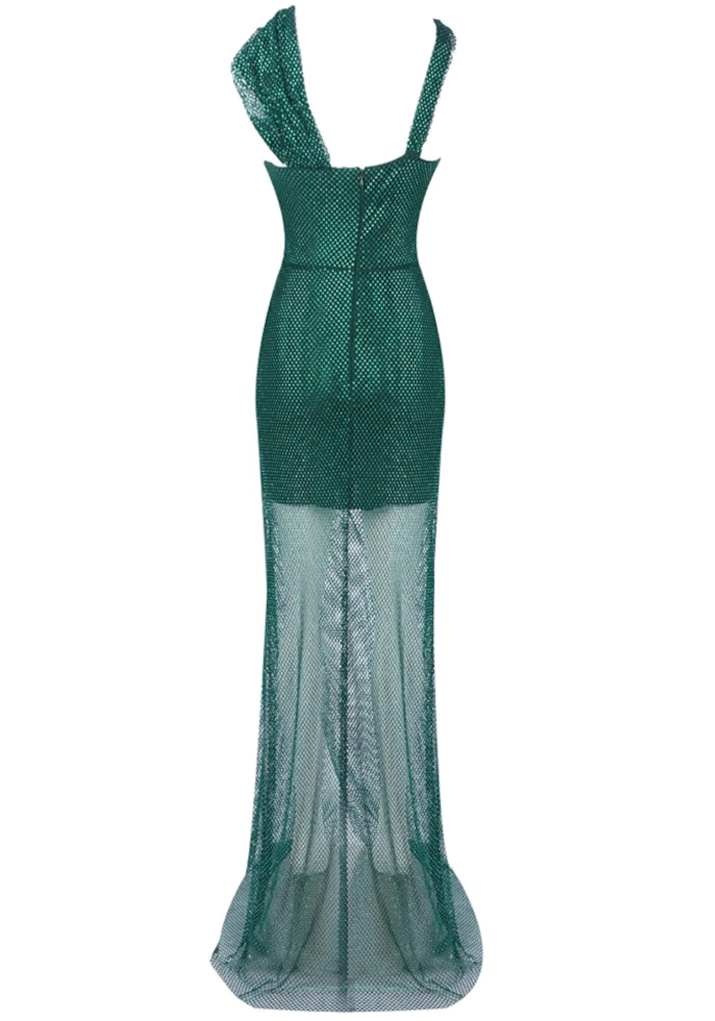Green Sparkly V-Neck Maxi Dress with Cut-Out Detail