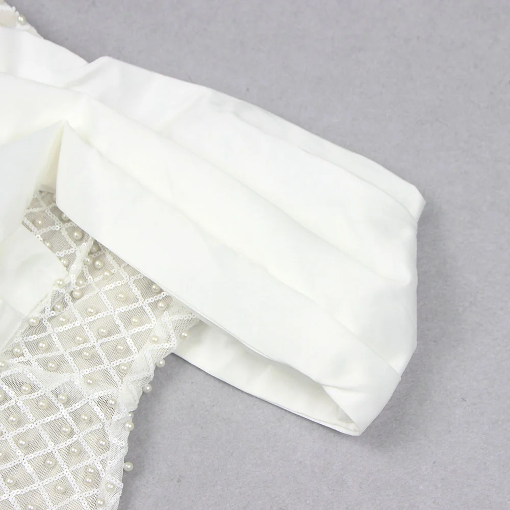 Off-Shoulder Midi Dress with Pearl Embellishments