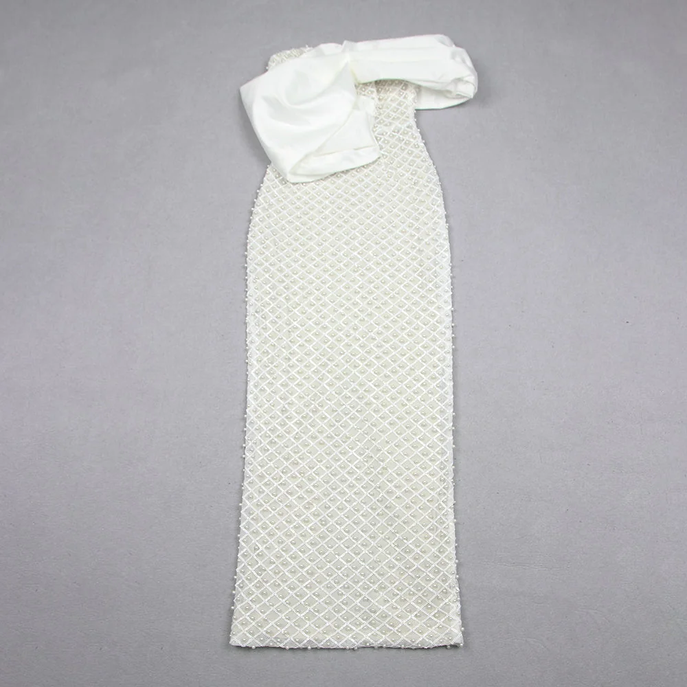 Off-Shoulder Midi Dress with Pearl Embellishments