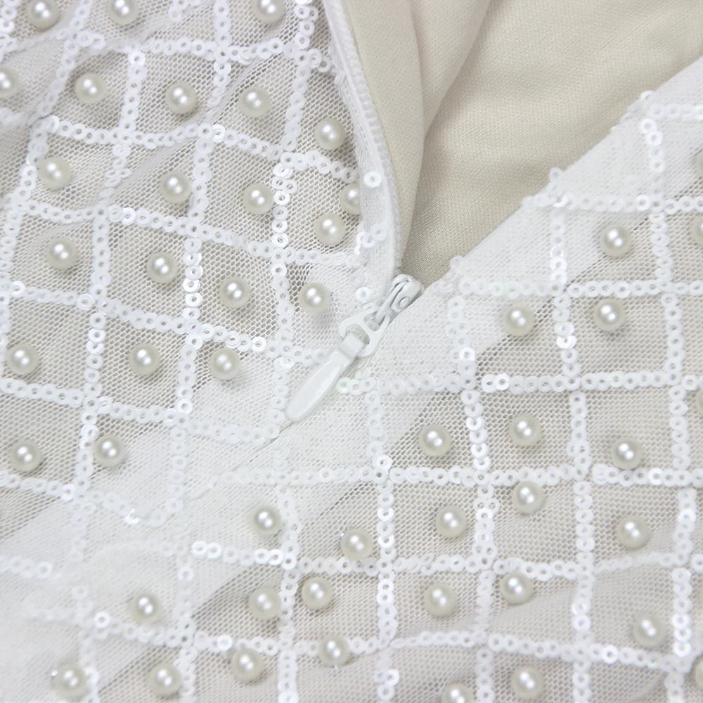 Off-Shoulder Midi Dress with Pearl Embellishments