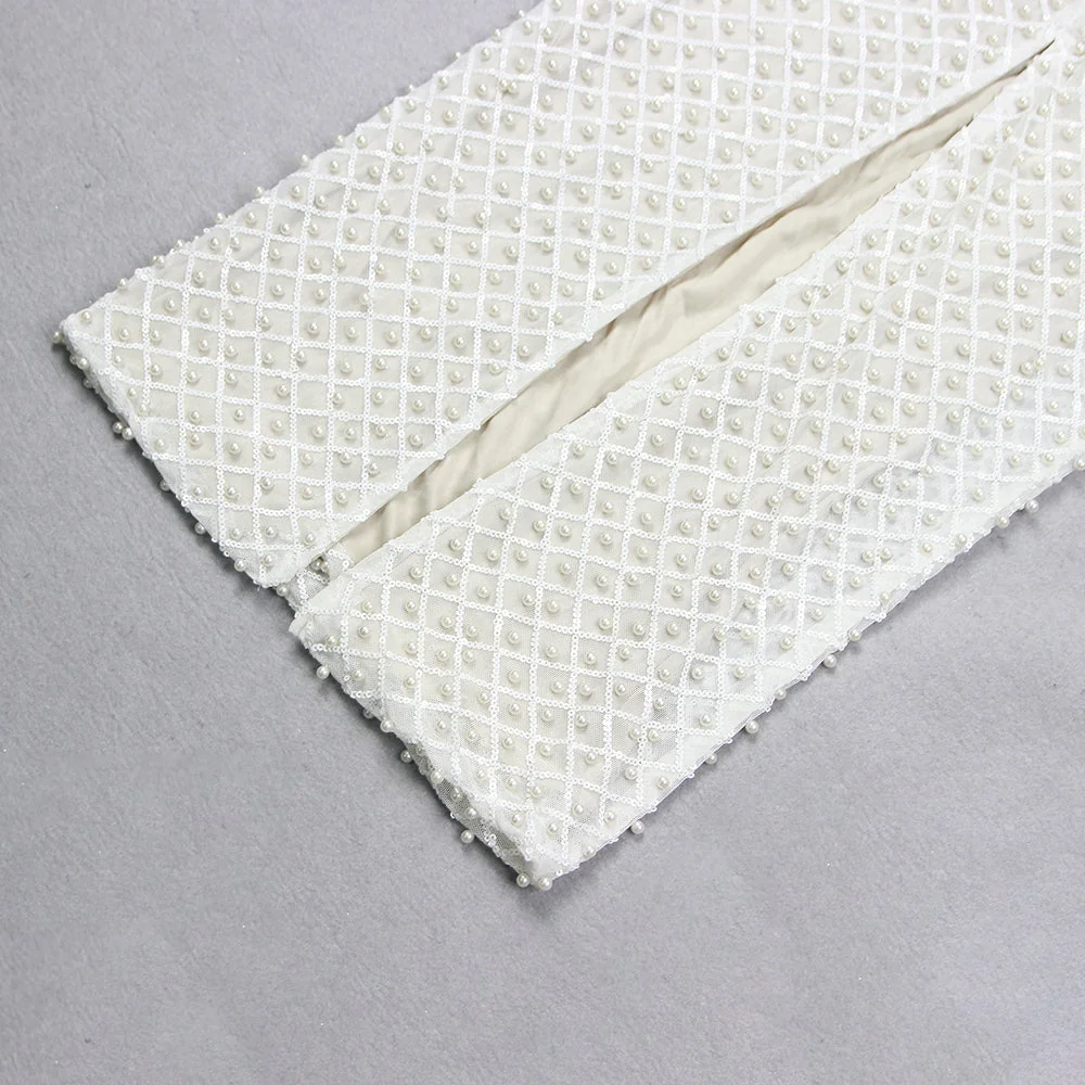 Off-Shoulder Midi Dress with Pearl Embellishments