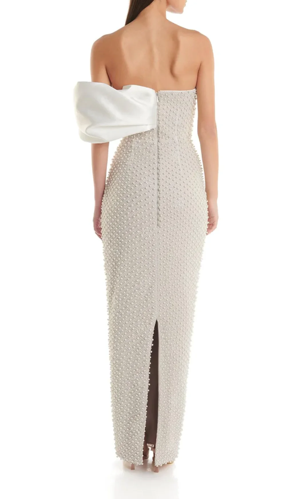 Off-Shoulder Midi Dress with Pearl Embellishments