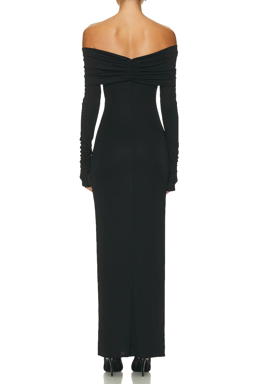 Black Off-The-Shoulder Smocked Maxi Dress