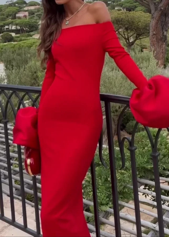 Red Lantern Sleeve Bandage Maxi Dress