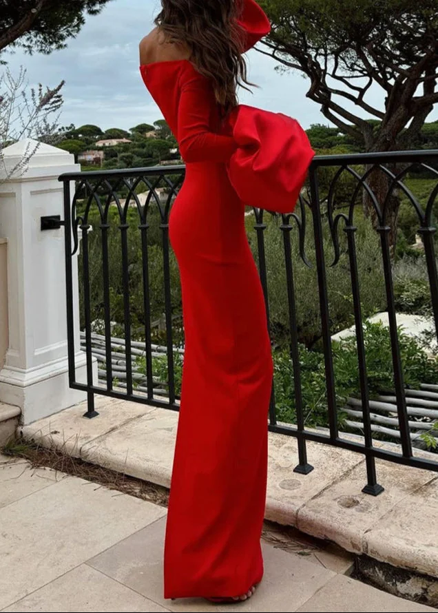 Red Lantern Sleeve Bandage Maxi Dress