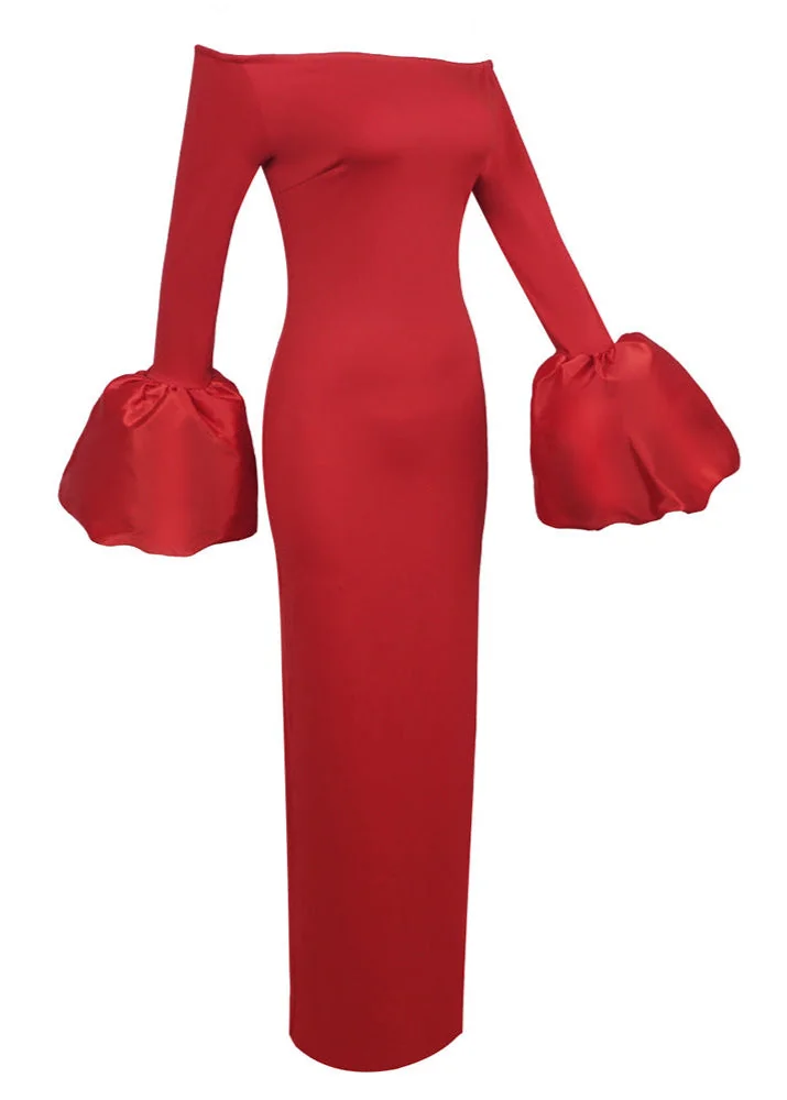 Red Lantern Sleeve Bandage Maxi Dress