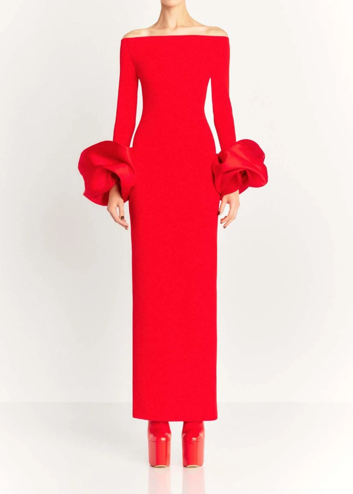 Red Lantern Sleeve Bandage Maxi Dress