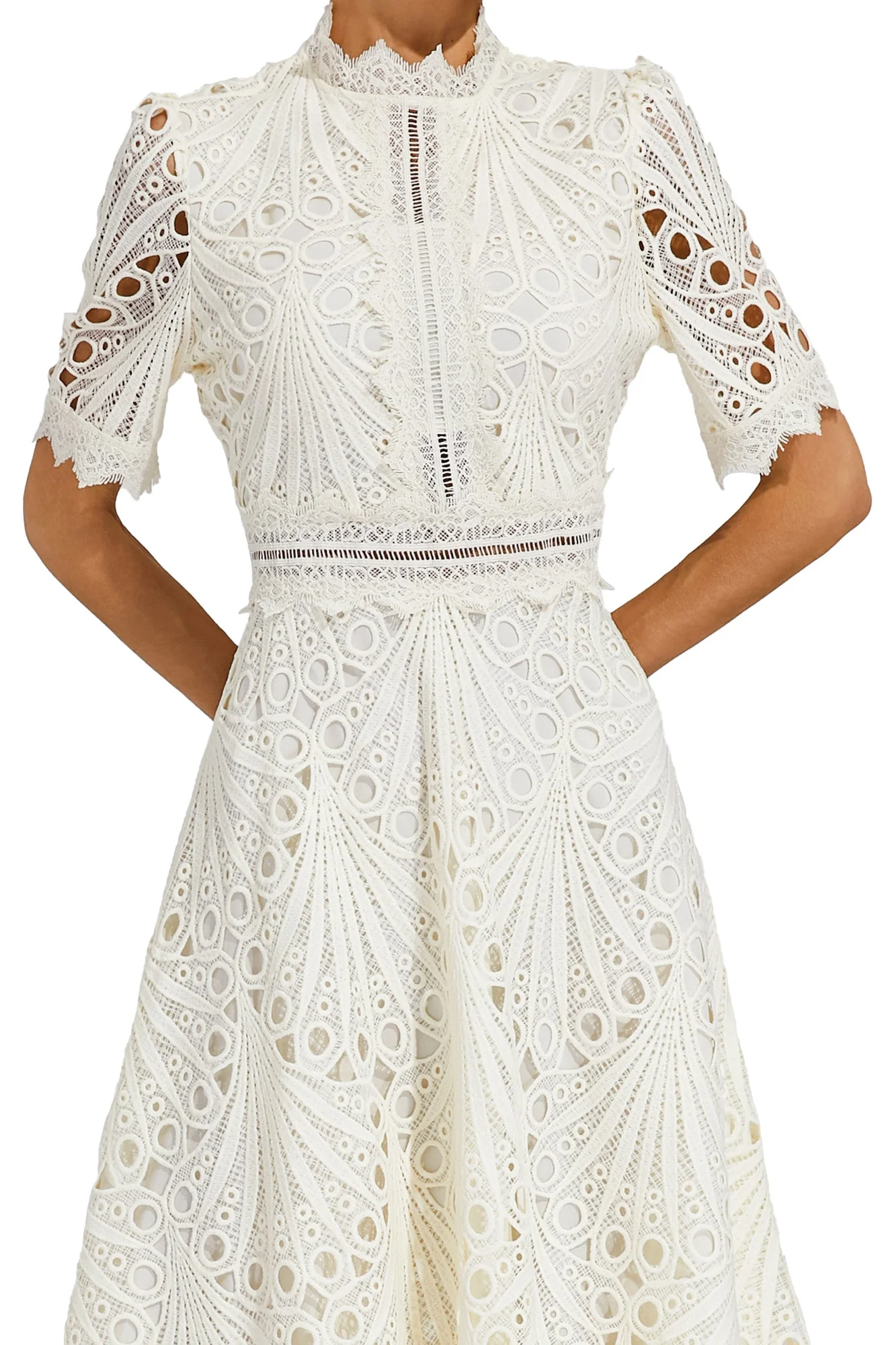 White Lace Cutout Midi Dress - Elegant French-Inspired Look