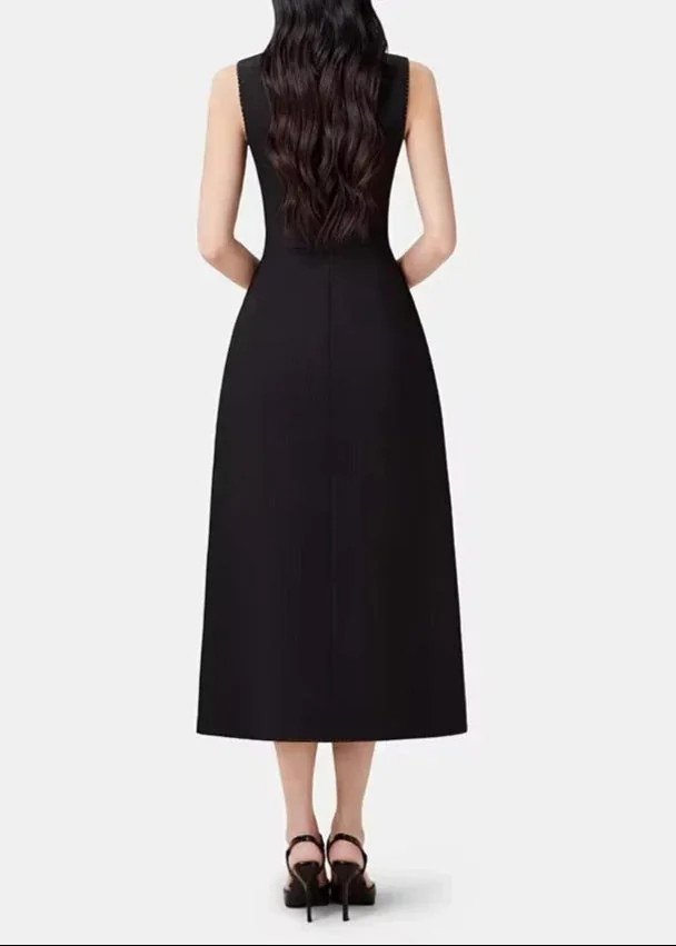 Black Asymmetric Collar Blazer Dress - Elegant Midi Style