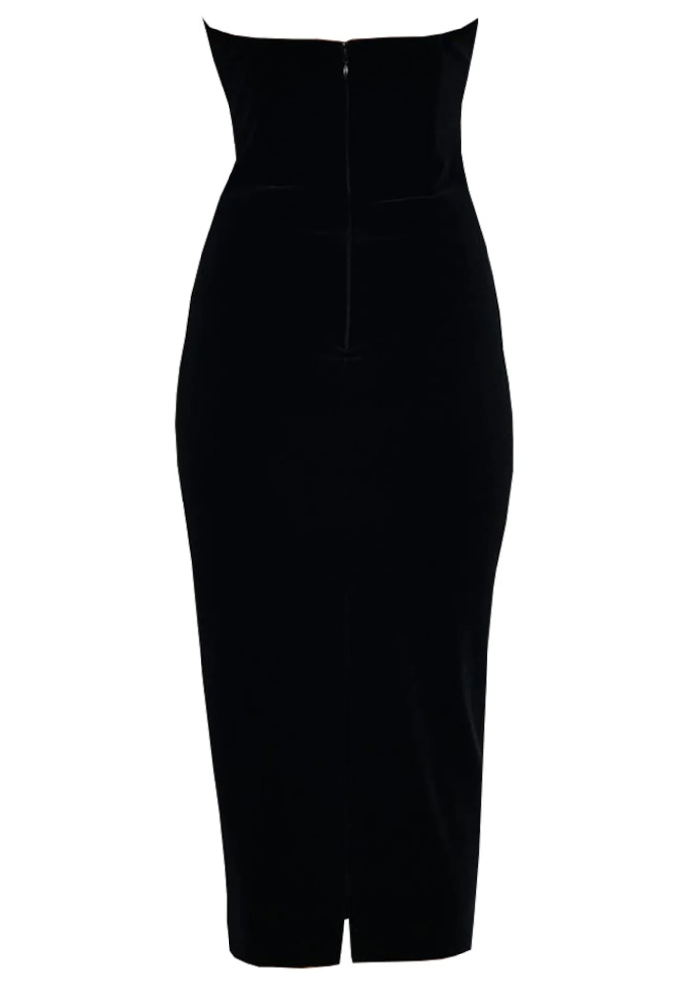 Black Crystal Embellished Strapless Midi Dress