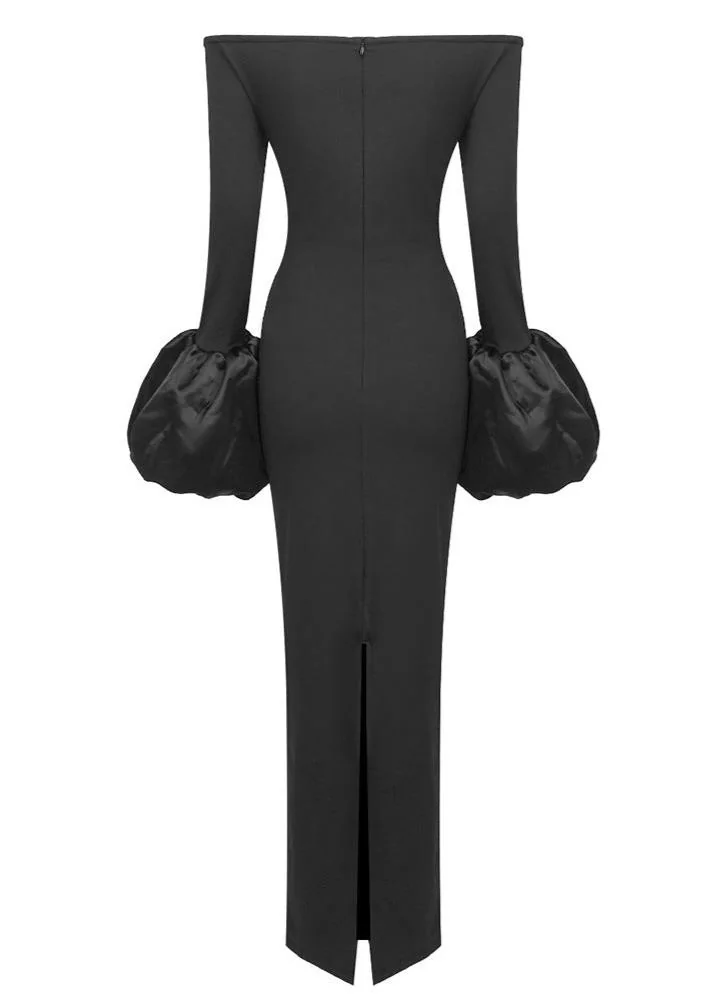 Black Lantern Sleeve Bandage Maxi Dress - Elegant & Chic Style