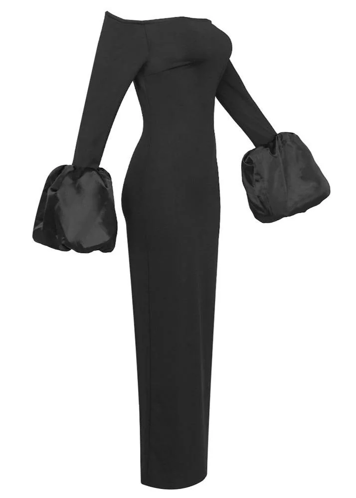 Black Lantern Sleeve Bandage Maxi Dress - Elegant & Chic Style