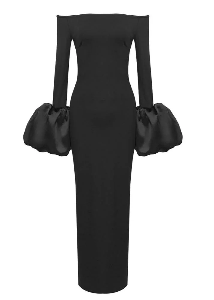 Black Lantern Sleeve Bandage Maxi Dress - Elegant & Chic Style