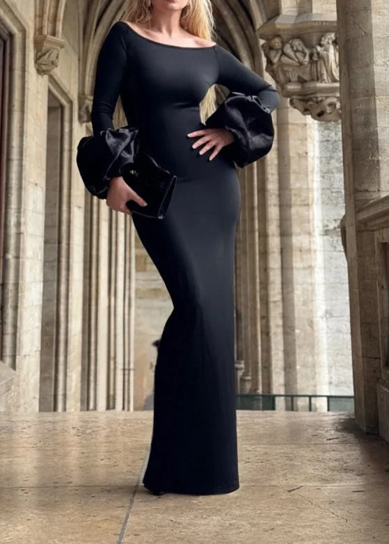 Black Lantern Sleeve Bandage Maxi Dress - Elegant & Chic Style