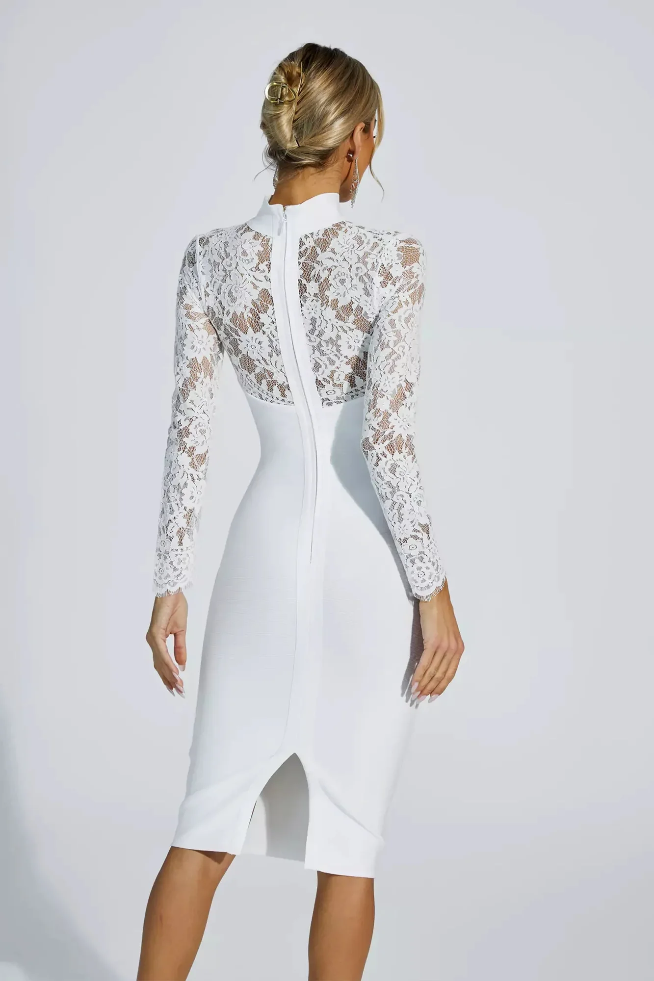 White Lace Sleeve Bandage Halter Dress - Elegant Chic Design