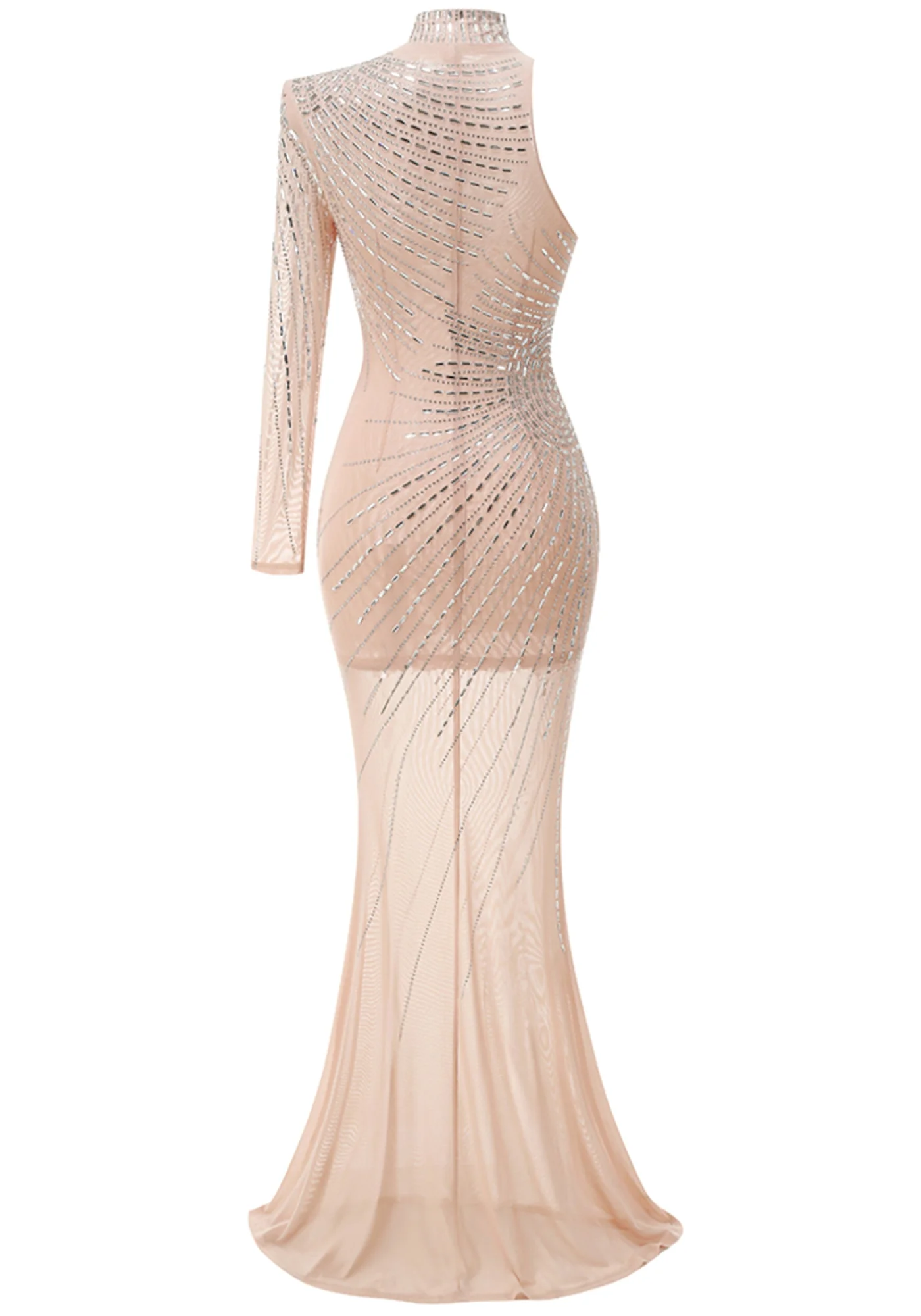 Nude One Sleeve Embellished Maxi Dress - Elegant Mermaid Design