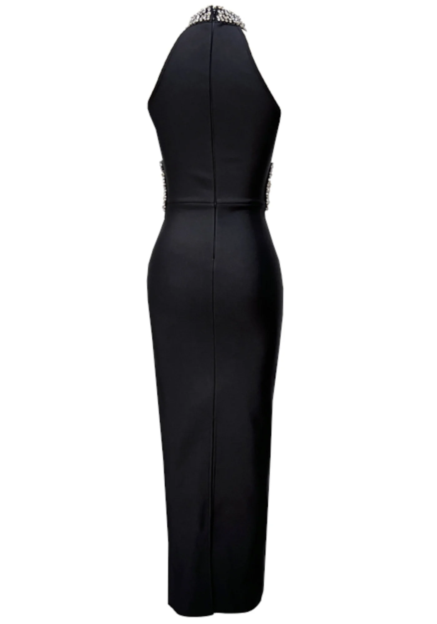 Black Halter Crystal Mesh Maxi Dress - Elegant Evening Gown