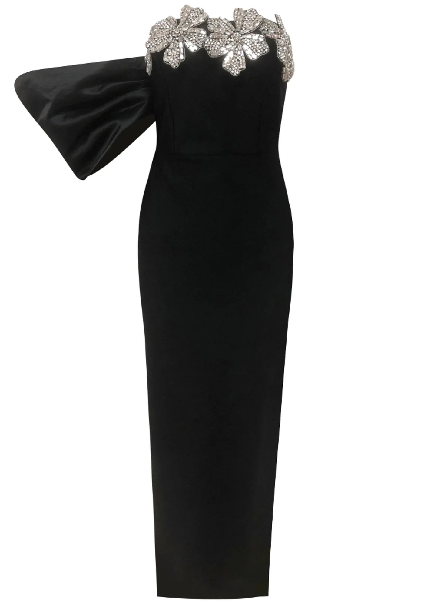 Black Bardot Crystal Floral Maxi Dress - Elegant Sleeveless Design