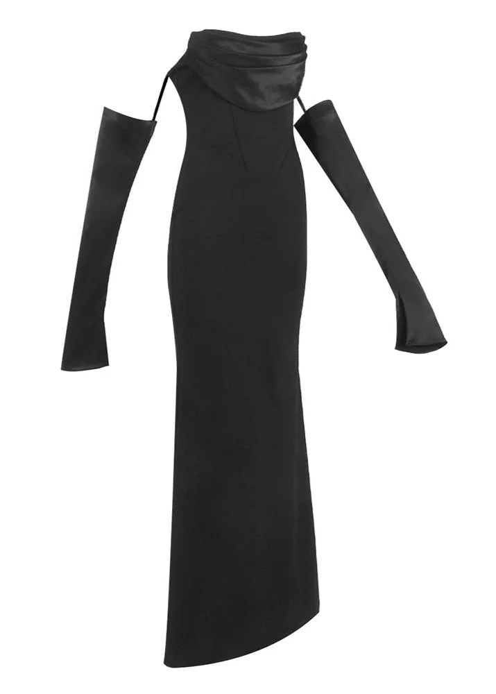 Black Strapless Draped Maxi Dress - Elegant Evening Wear