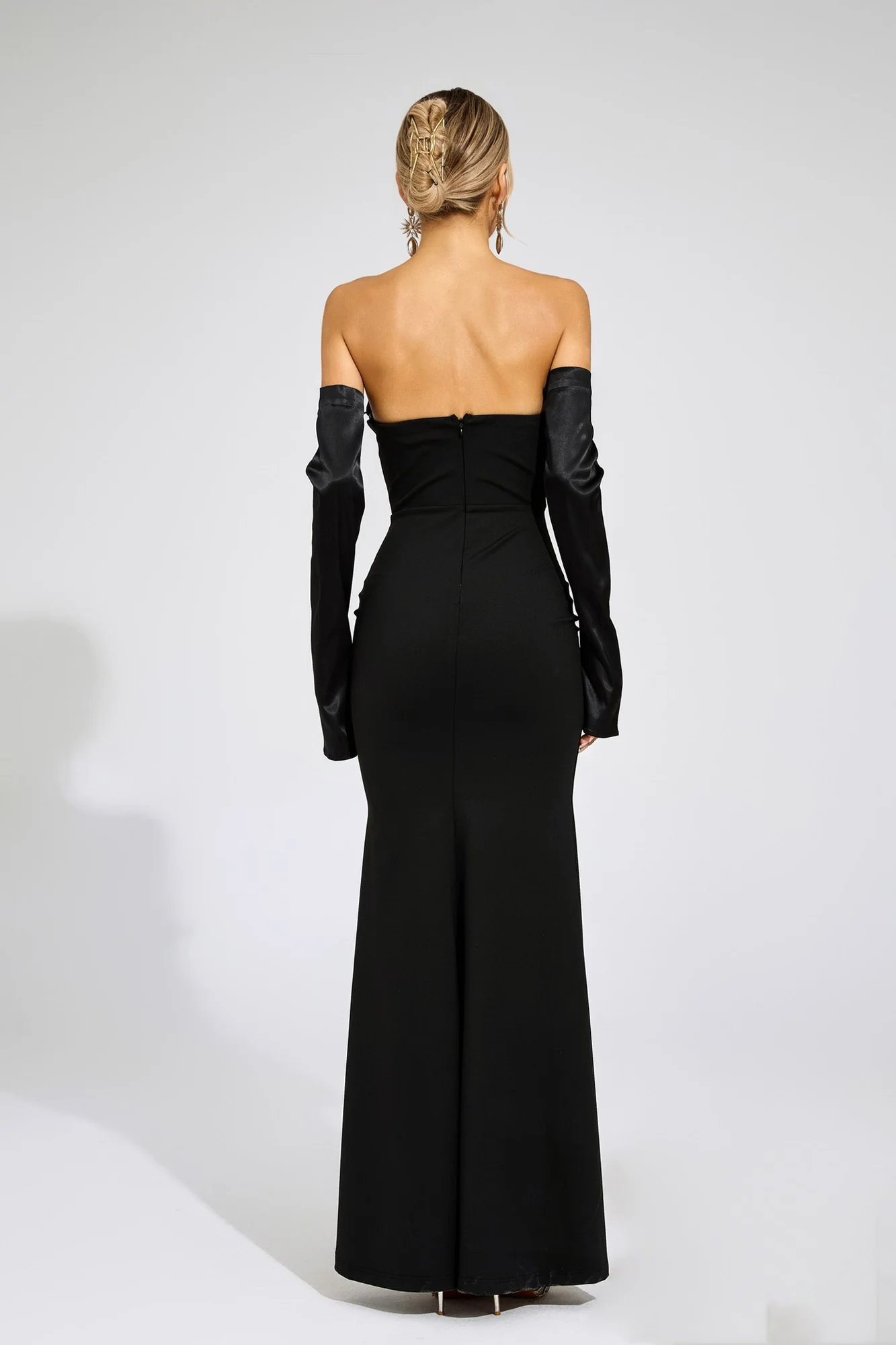 Black Strapless Draped Maxi Dress - Elegant Evening Wear