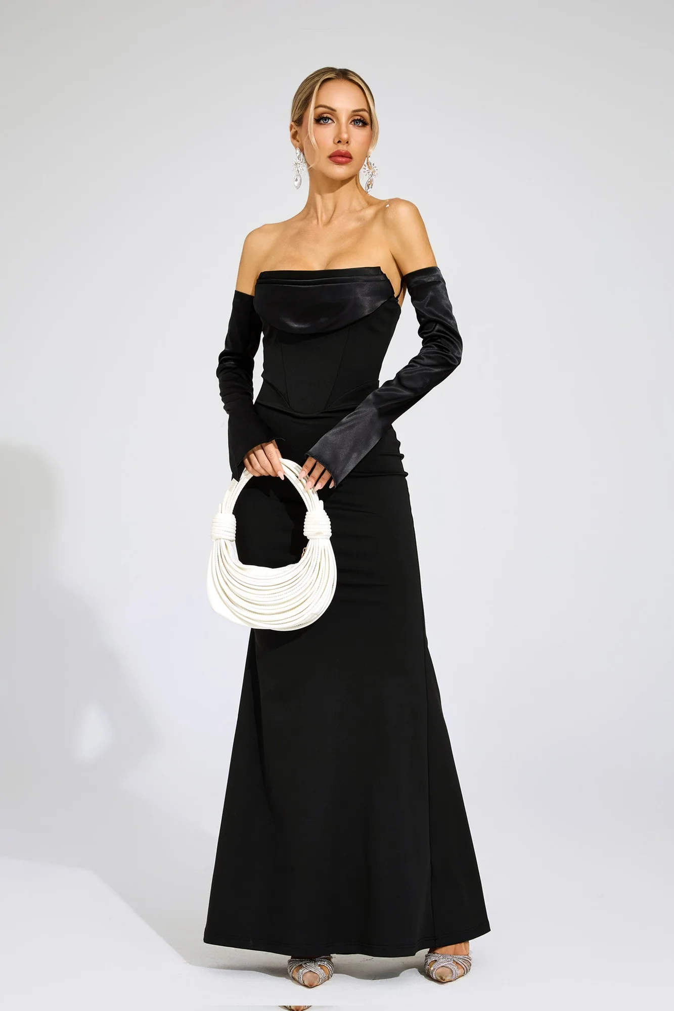 Black Strapless Draped Maxi Dress - Elegant Evening Wear