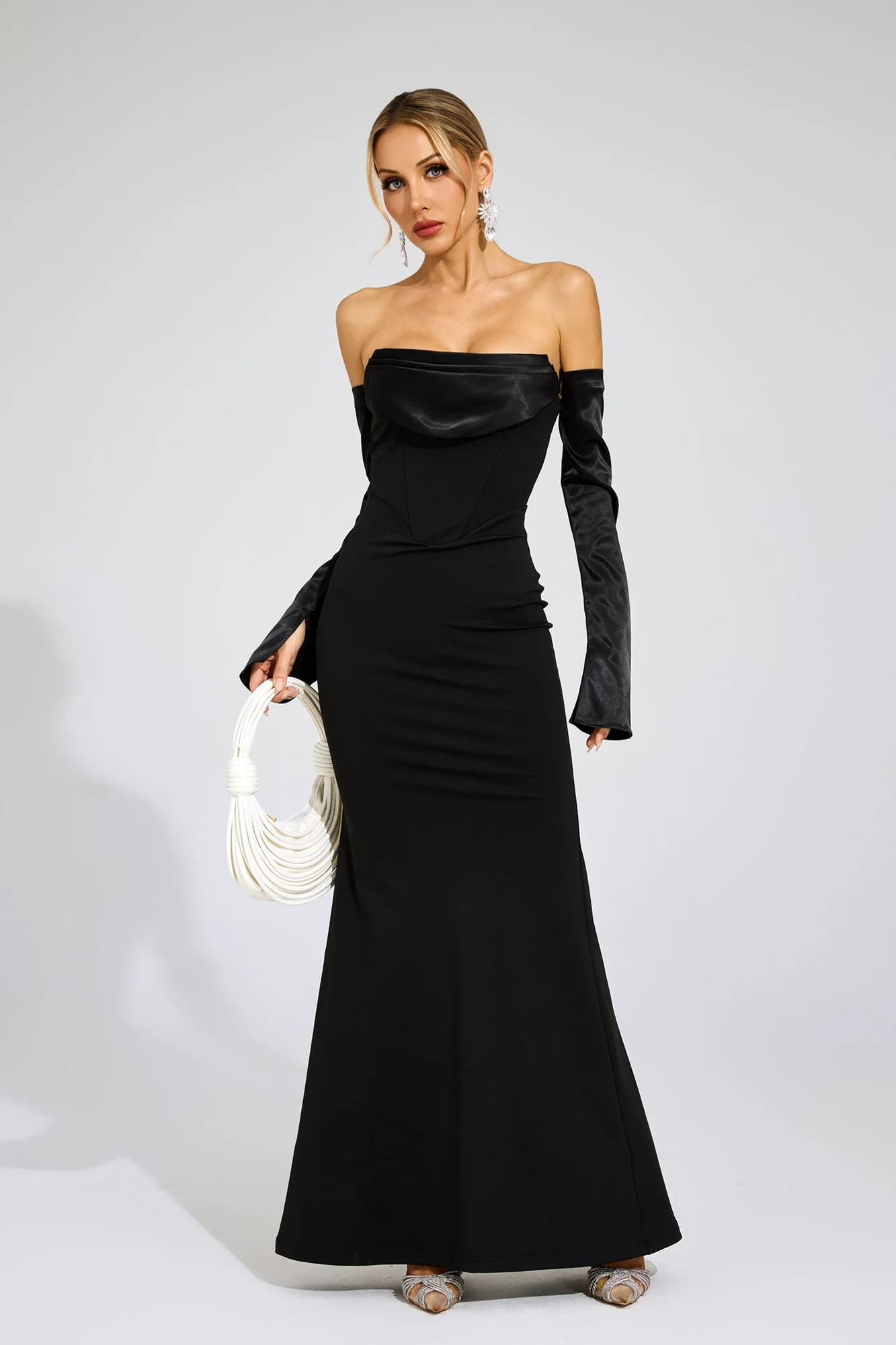 Black Strapless Draped Maxi Dress - Elegant Evening Wear