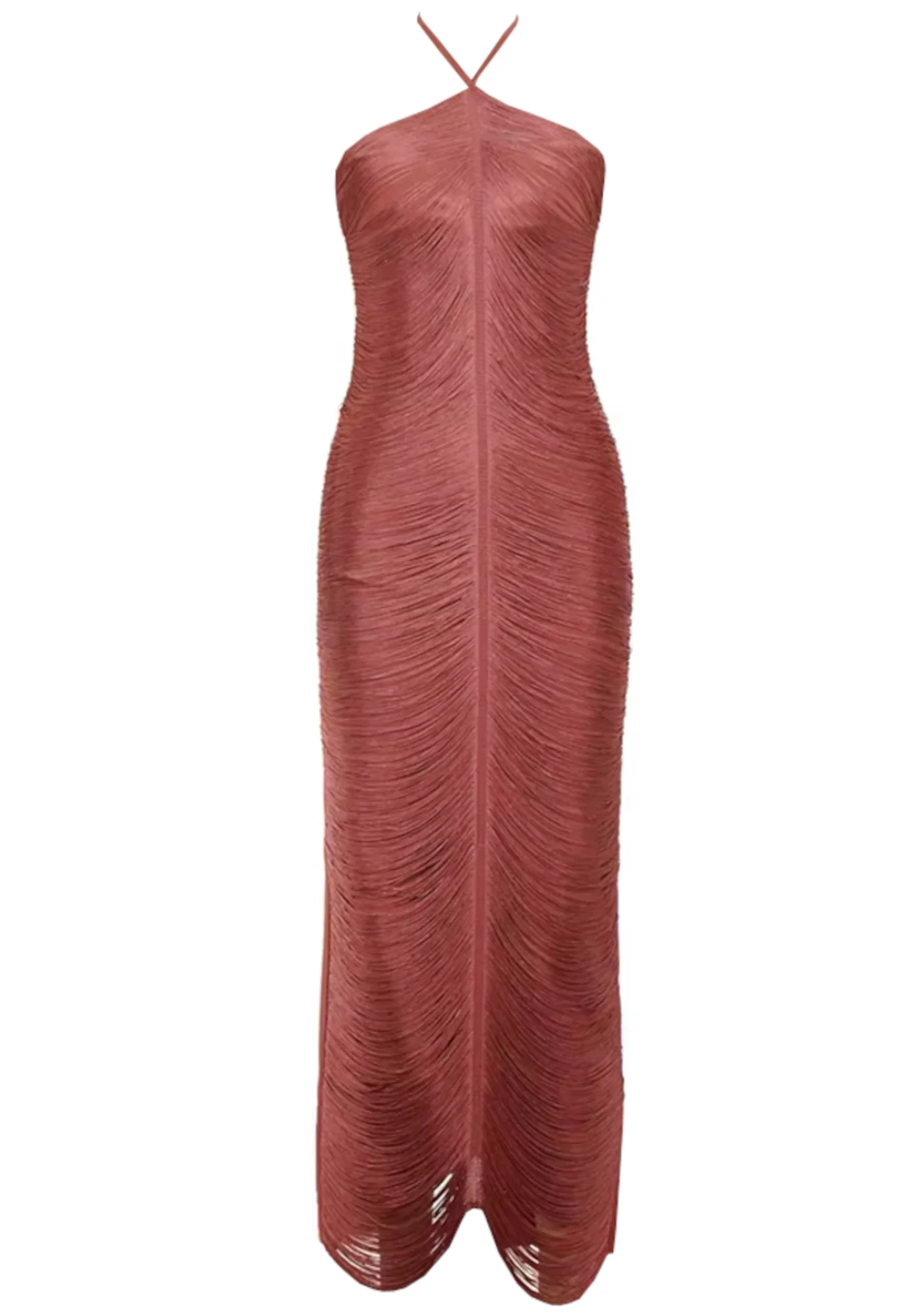 Rust Halter Maxi Dress with Tassel Detail