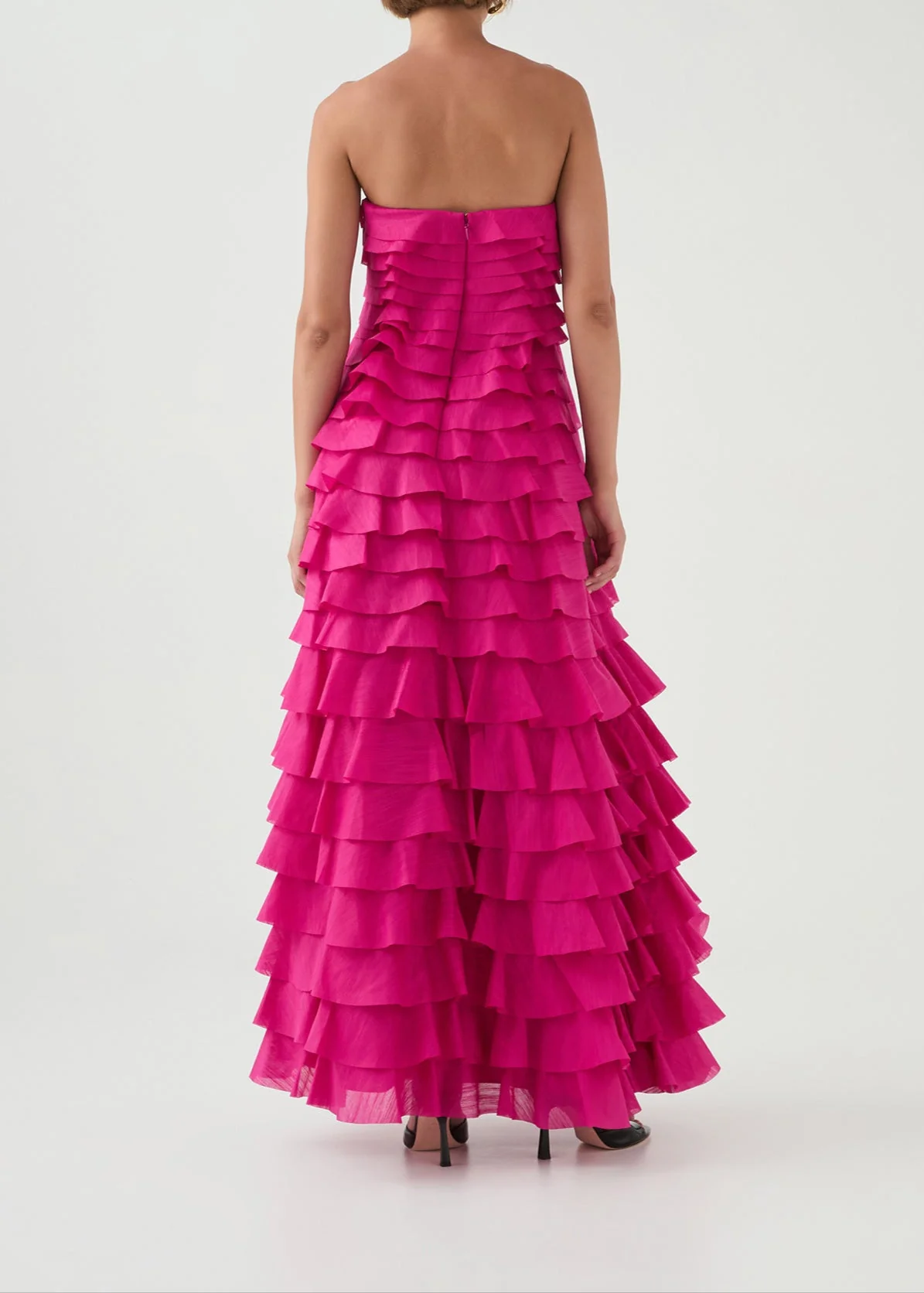 Pink Layered Maxi Dress with Strapless Design