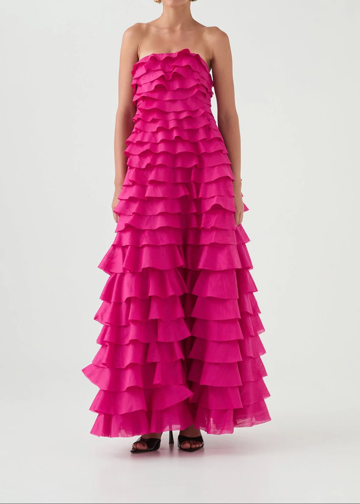 Pink Layered Maxi Dress with Strapless Design