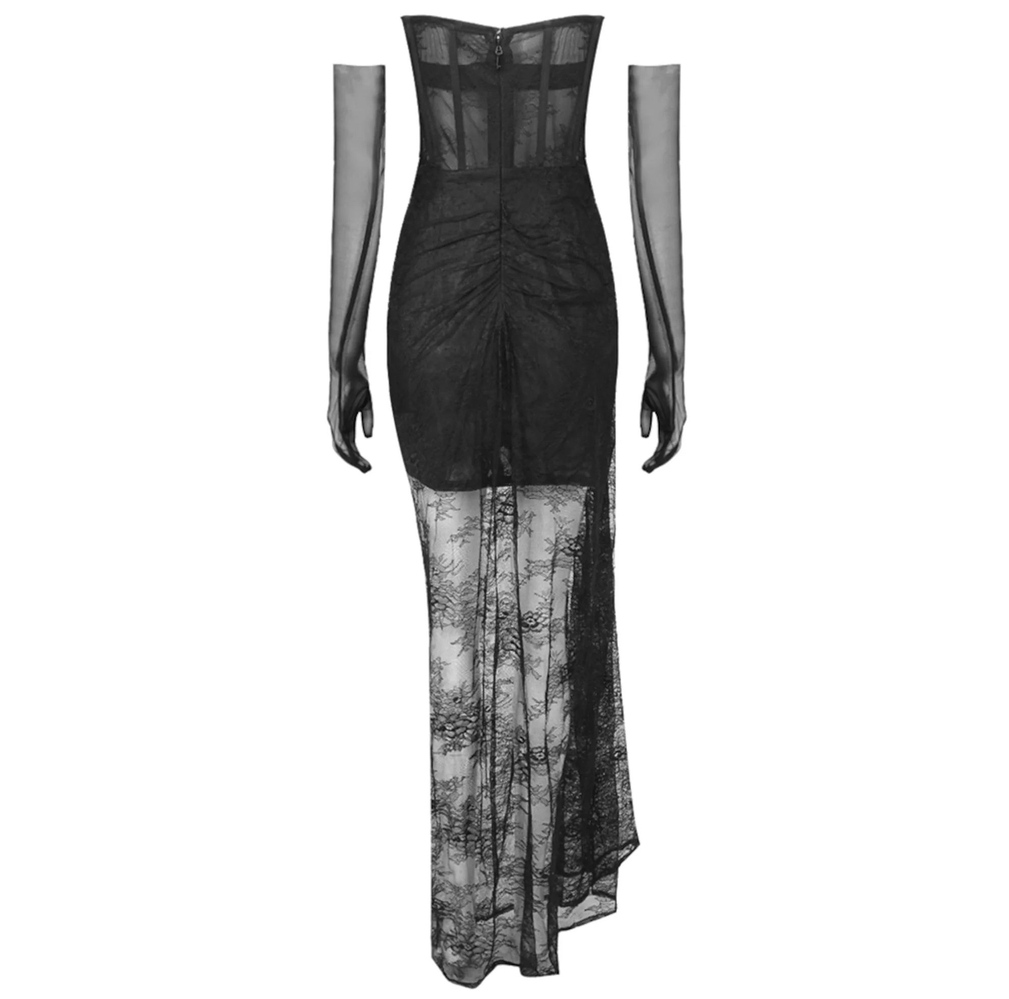 Black Sequin Lace Strapless Maxi Dress for Elegant Occasions