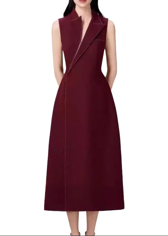 Red Asymmetric Collar Elegant Midi Dress