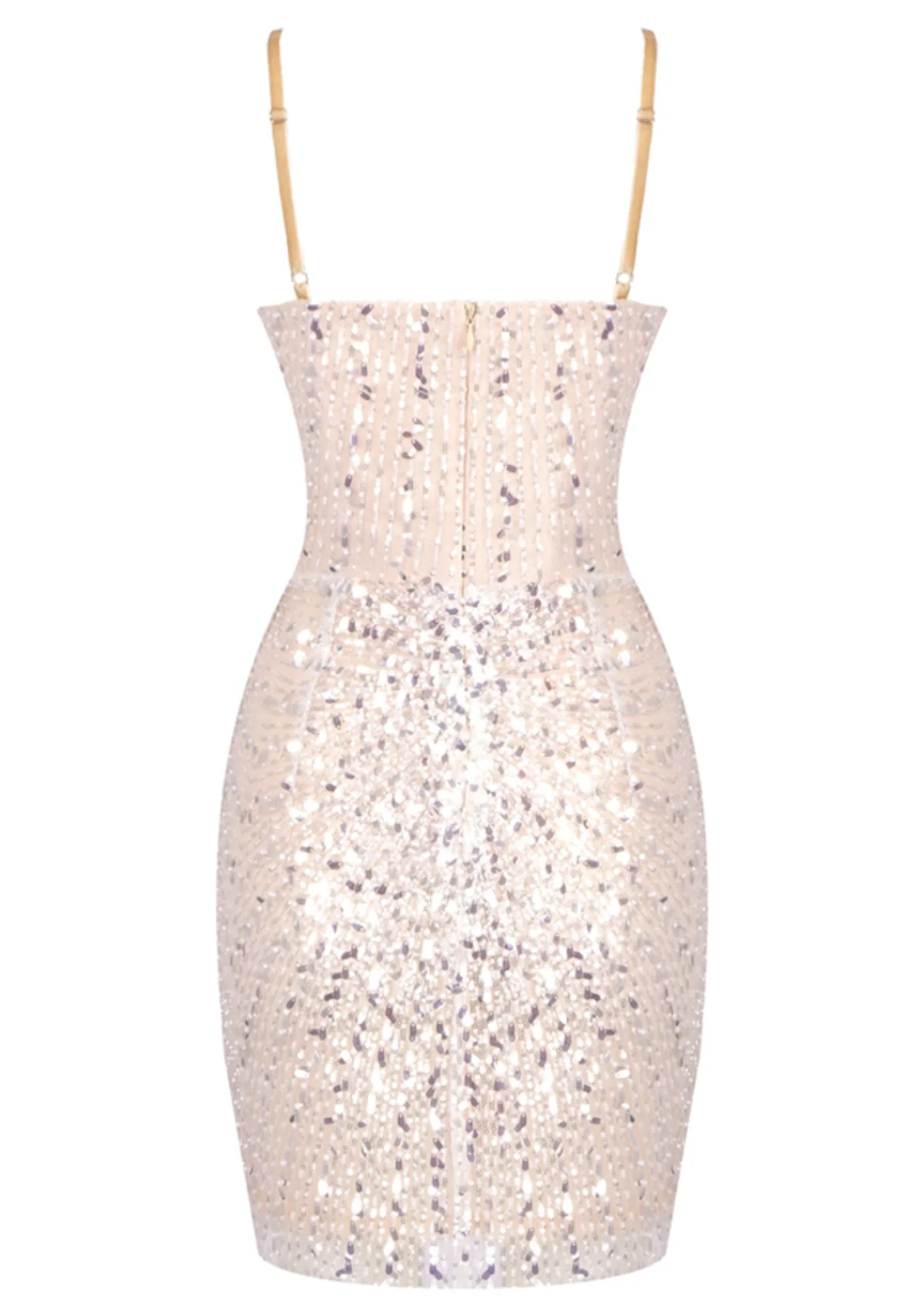 Nude Sequin Crystal V-Neck Mini Dress