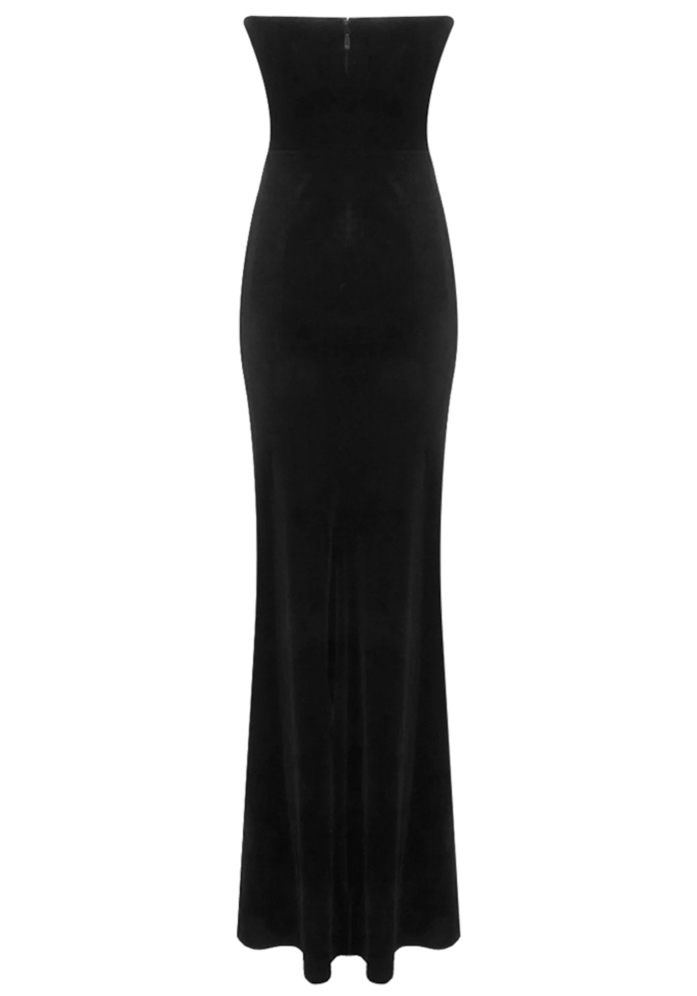 Black Velvet Spiral Maxi Dress with Strapless Design