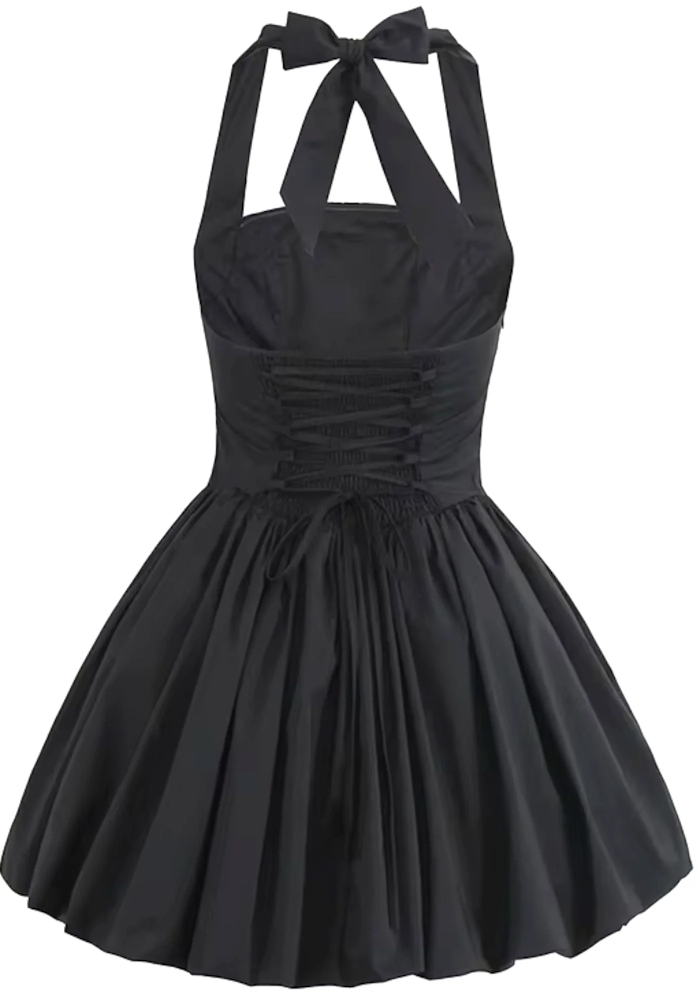 Black Halterneck Corset Puff Mini Dress Elegant Style