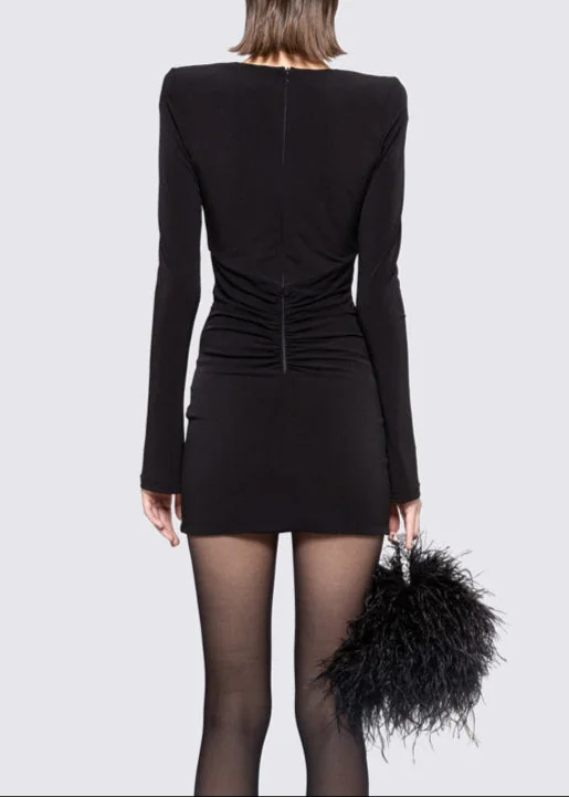 Black Crystal Embellished Cutout Mini Dress