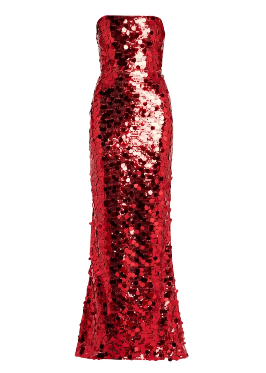 Red Sequin Maxi Dress - Elegant & Glamorous Strapless Design