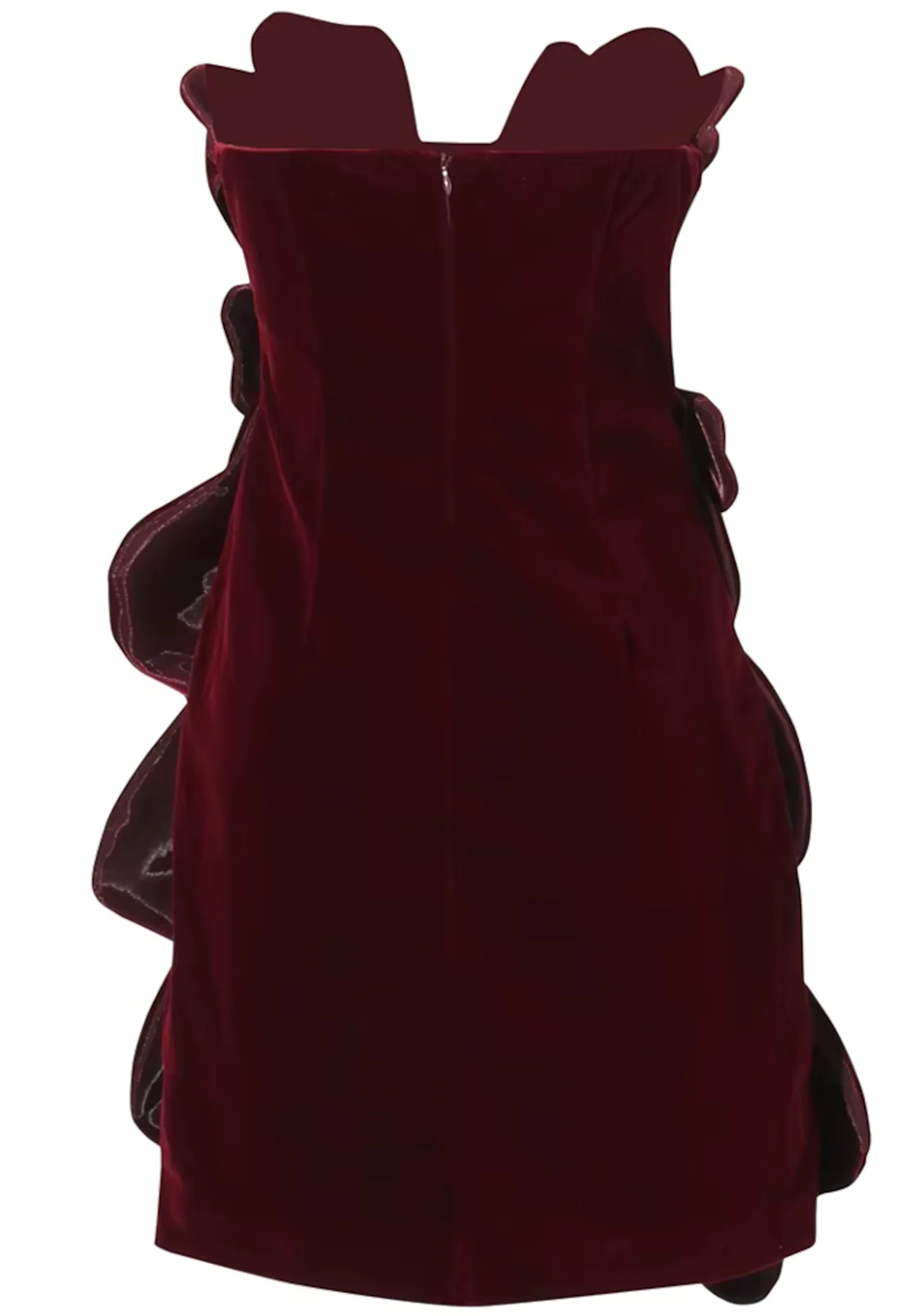 Burgundy Strapless Leaf Detail Mini Dress - Premium Fabric