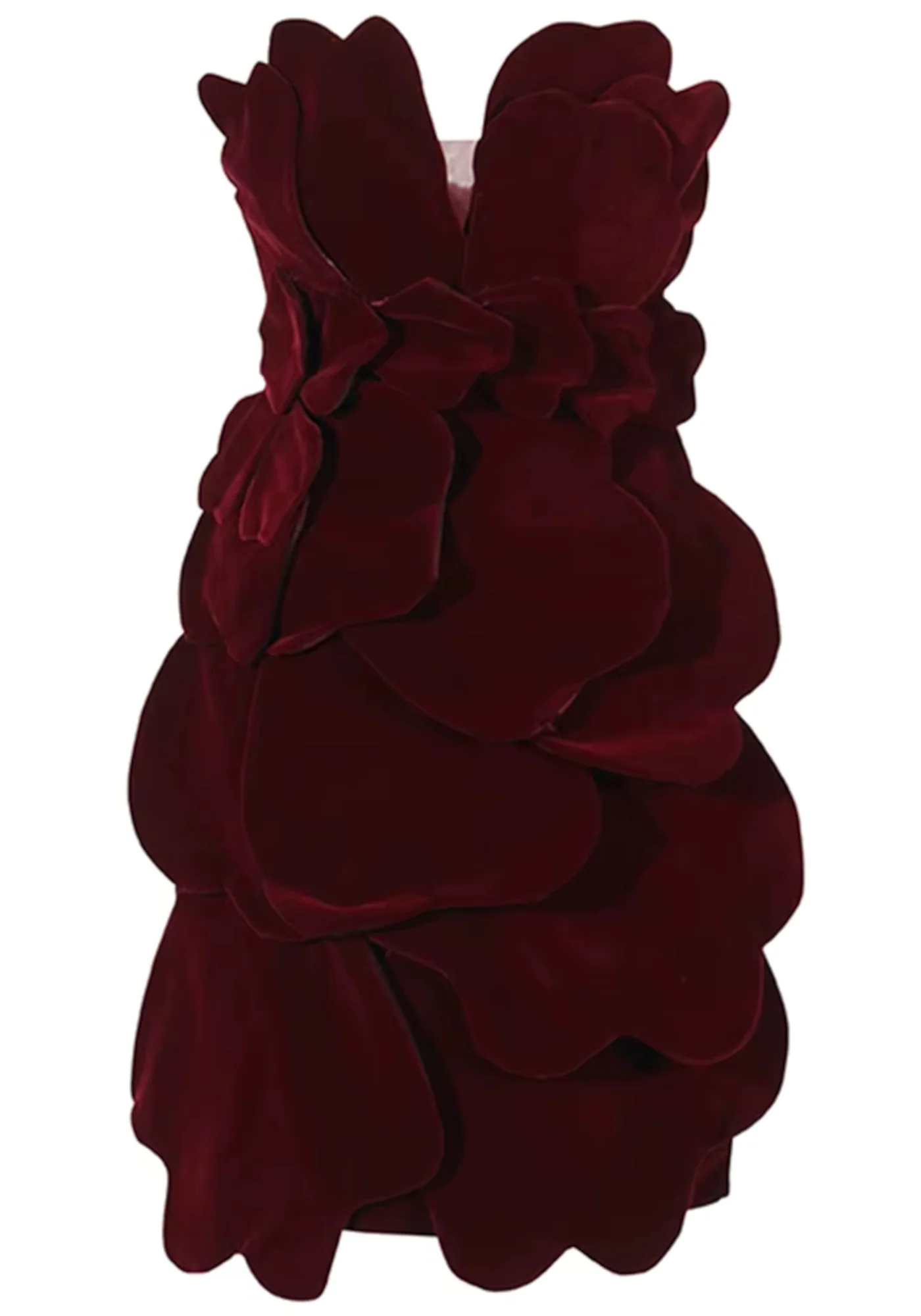 Burgundy Strapless Leaf Detail Mini Dress - Premium Fabric